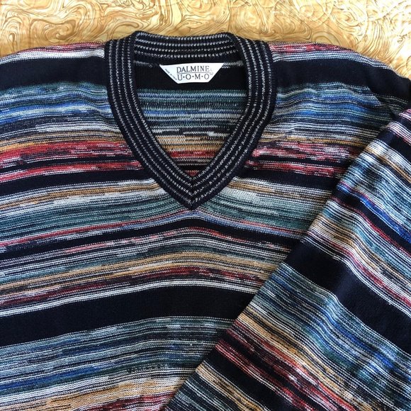 ITALIAN men's cotton V-neck striped multi-color - Picture 1 of 8